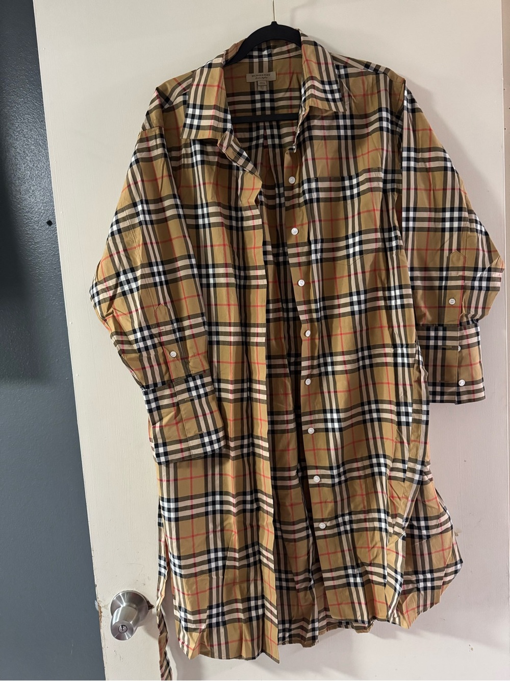 Burberry Beige Plaid Long-Sleeve Button-Down Shirt